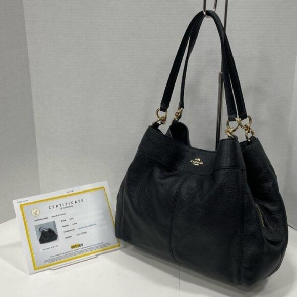 AUTHENTIC Coach Large Lexy Hobo Shoulder Bag Black Pebbled Leather COA incl. - Picture 1 of 9